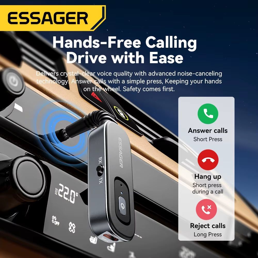 Bluetooth 5.1 Audio Receiver and Transmitter with 3.5mm AUX and Microphone for Wireless Stereo Music Streaming