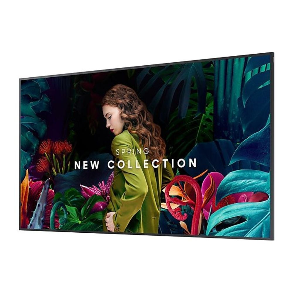 Samsung LCD digital signage display front view showing colorful promotional screen
