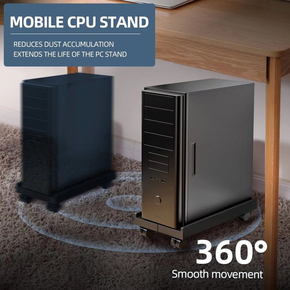 Adjustable Ventilated CPU Stand with Caster Wheels - Ideal Under Desk Holder for Most PC Towers