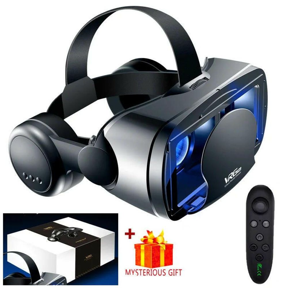 Virtual Reality 3D VR Headset Smart Glasses Helmet for Smartphones Cell Phone Mobile 7 Inches Lenses Binoculars with Controllers Headphone And A