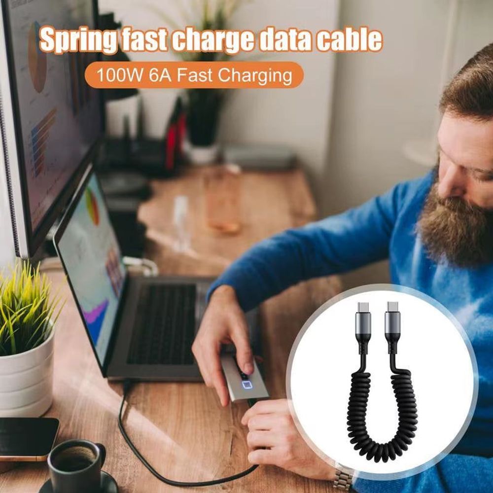 Revolutionary Spiral Stretchable USB-C Data Cable: Fast Charging and Versatile Length for All Type-C Devices