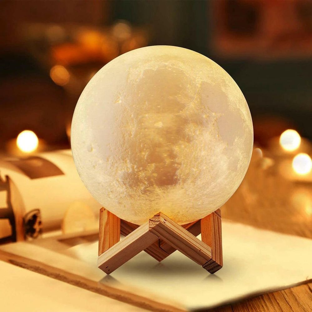D5 8cm LED Moon Lamp with Stand - Battery Operated Starry Night Light for Bedroom Decor