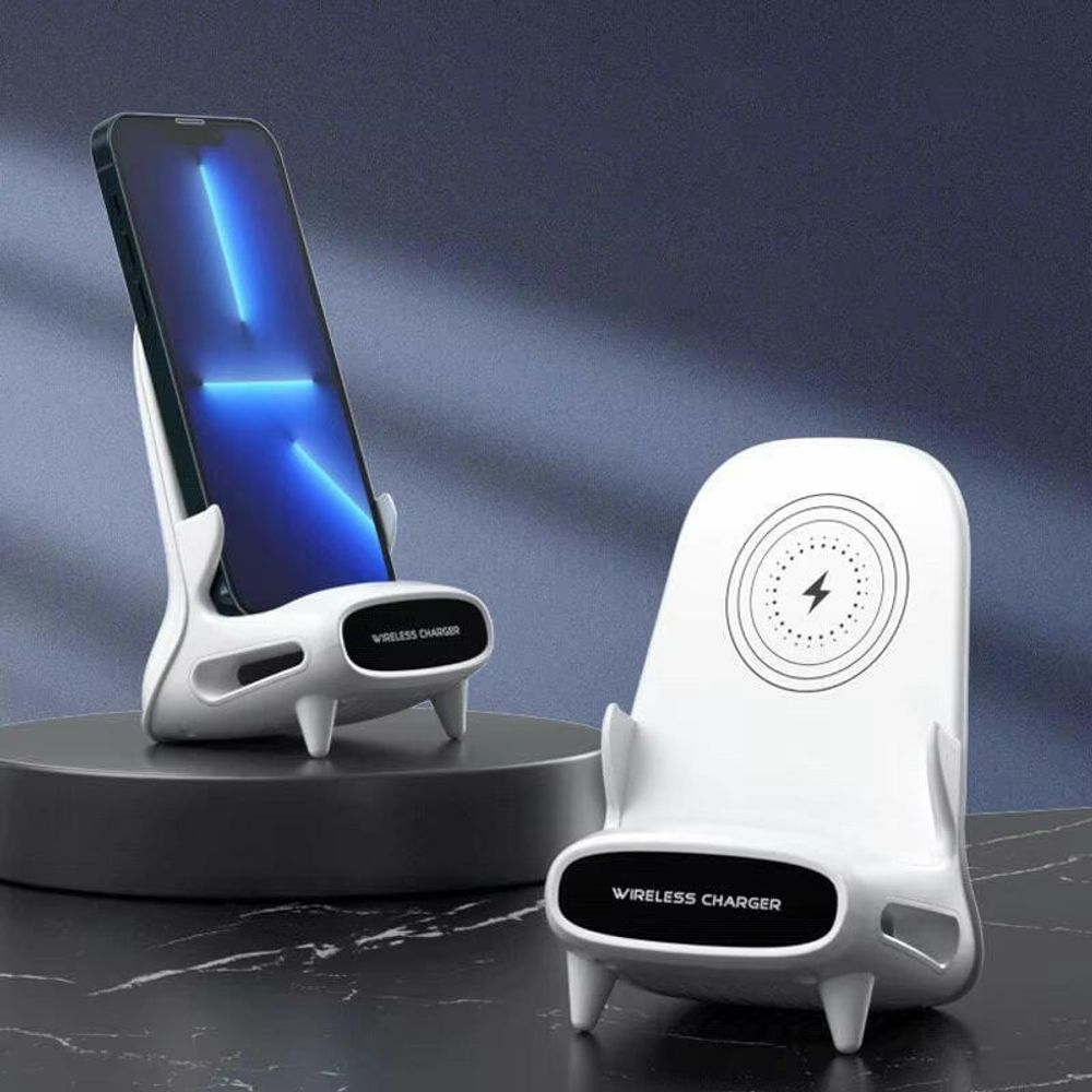 Mini Chair Wireless Fast Charger Multifunctional Phone Holder Charge Dock Station for Huawei Iphone White