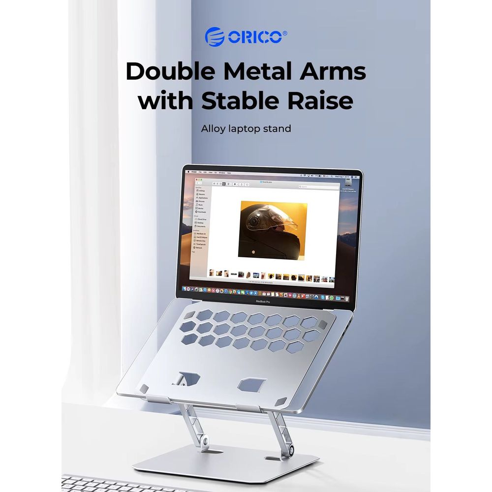 Laptop Stand Zinc Alloy for Gaming Laptop with Dual Support Arms Portable Folding with Honeycomb Design