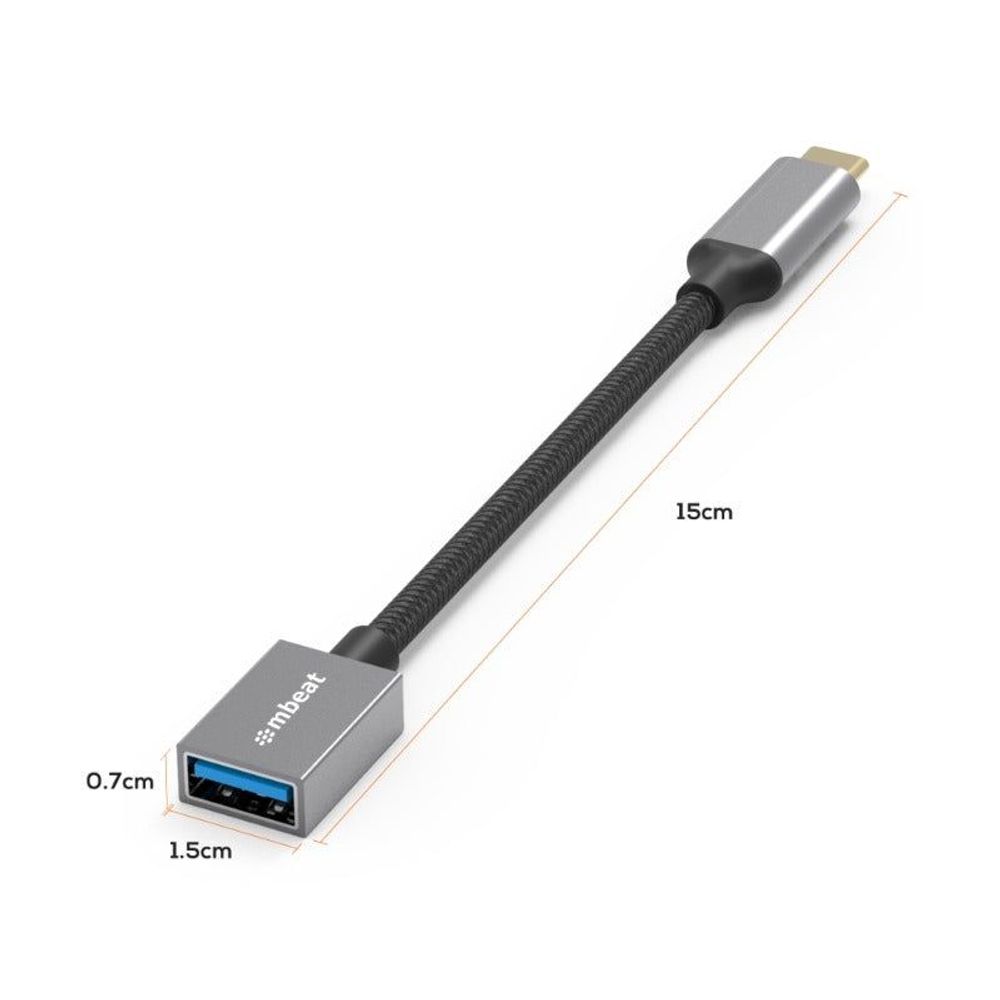 Space grey USB-C to USB 3.0 adapter with nylon braided 15 cm cable
