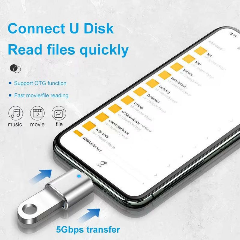 LED USB 3.0 to Type-C Adapter - OTG USB-C and USB-A to Micro USB Female Connector for Samsung, Xiaomi, and POCO Devices