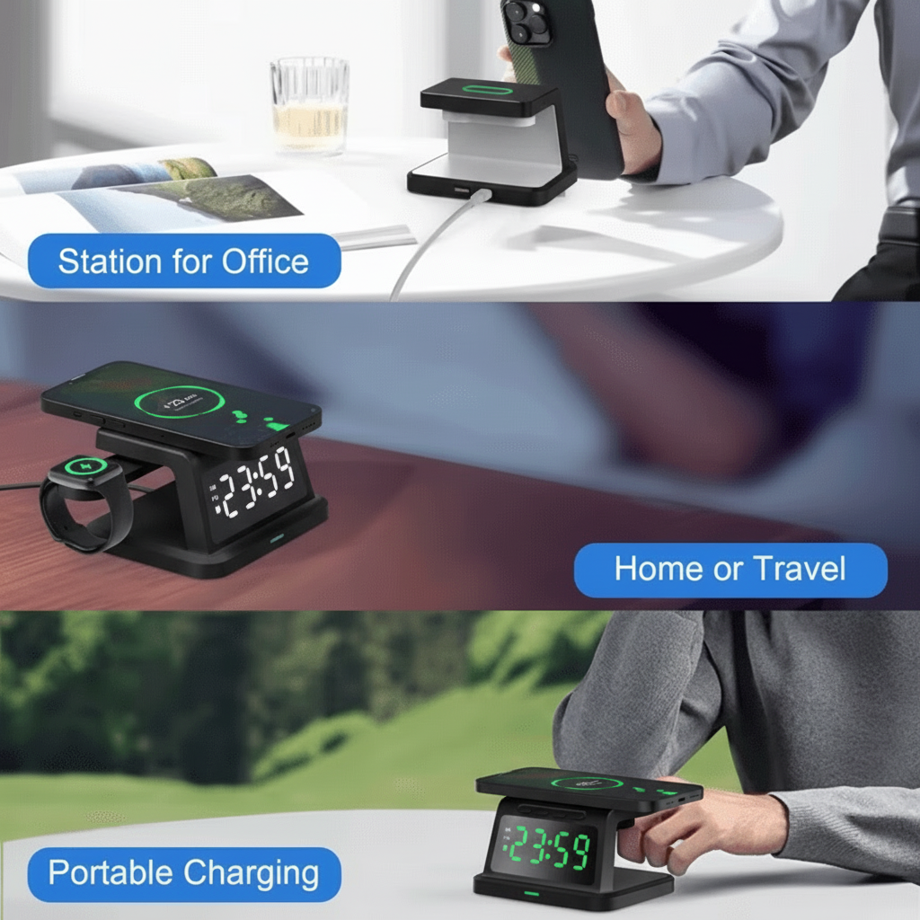 Digital Alarm Clock Wireless Charger – 3W/5W/7.5W/10W Multifunction Charger