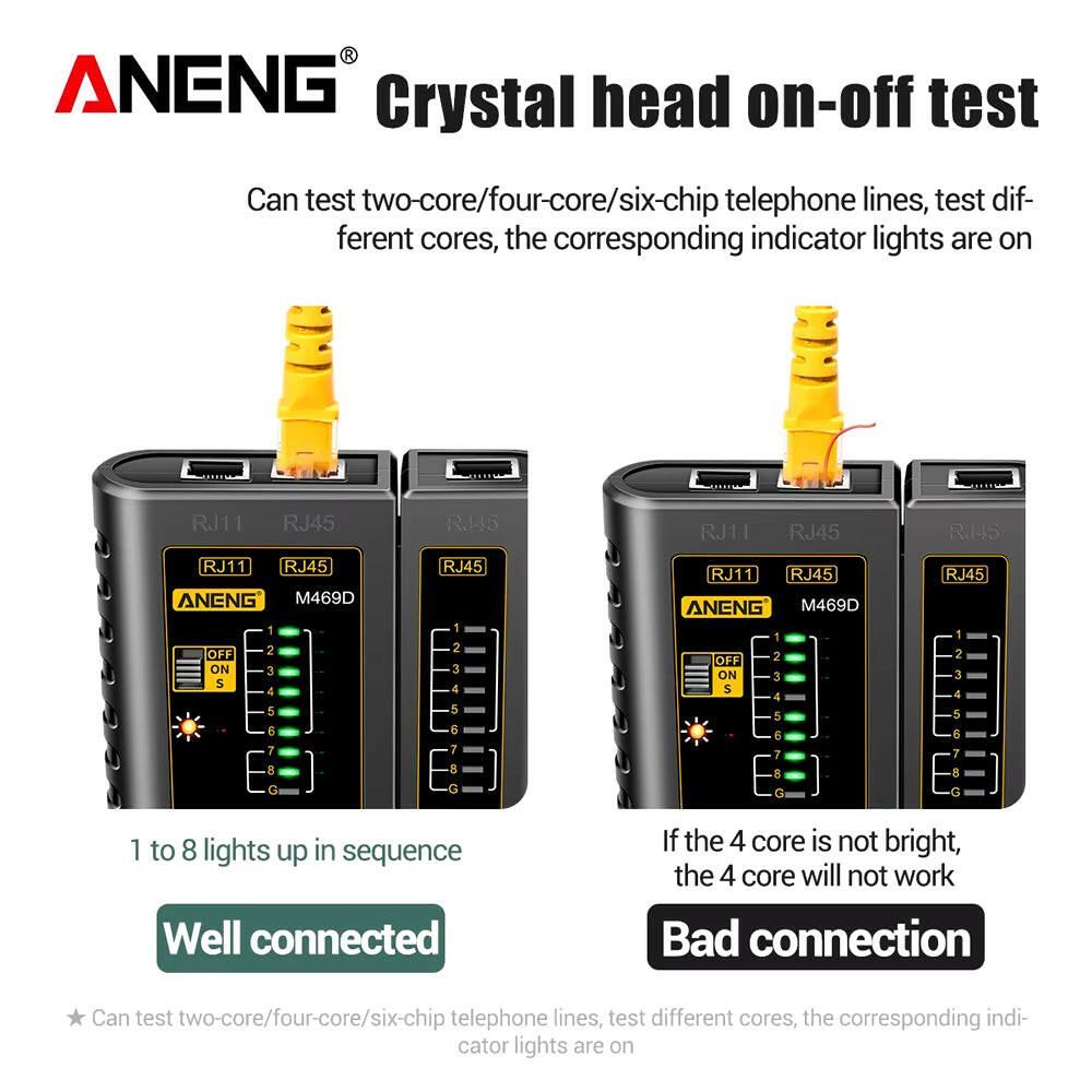 M469D Professional Network Cable Tester for RJ45, RJ11, RJ12, CAT5, and UTP - Essential Tool for Cable Diagnostics and Repair
