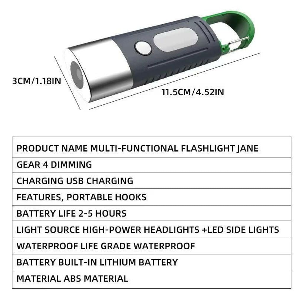 High-Power Mini LED Flashlight for Camping with Telescopic Zoom and Waterproof Design, Featuring 3 LEDs and Side Lights