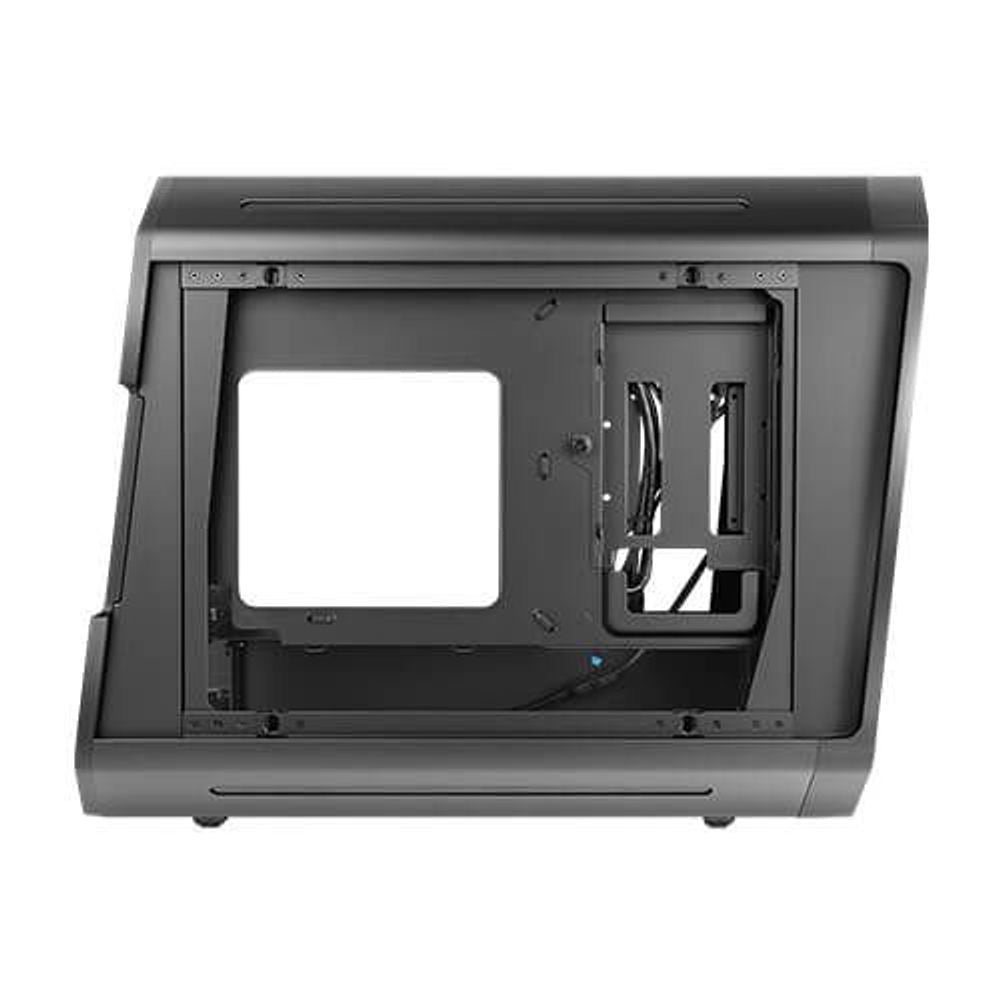 Mid tower PC case with top cover removed, exposed internal mounting frame