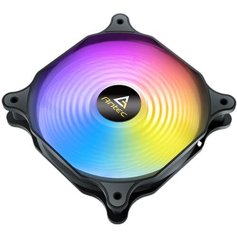 Antec ARGB 120mm PWM case fan with rainbow LED ring and Antec logo