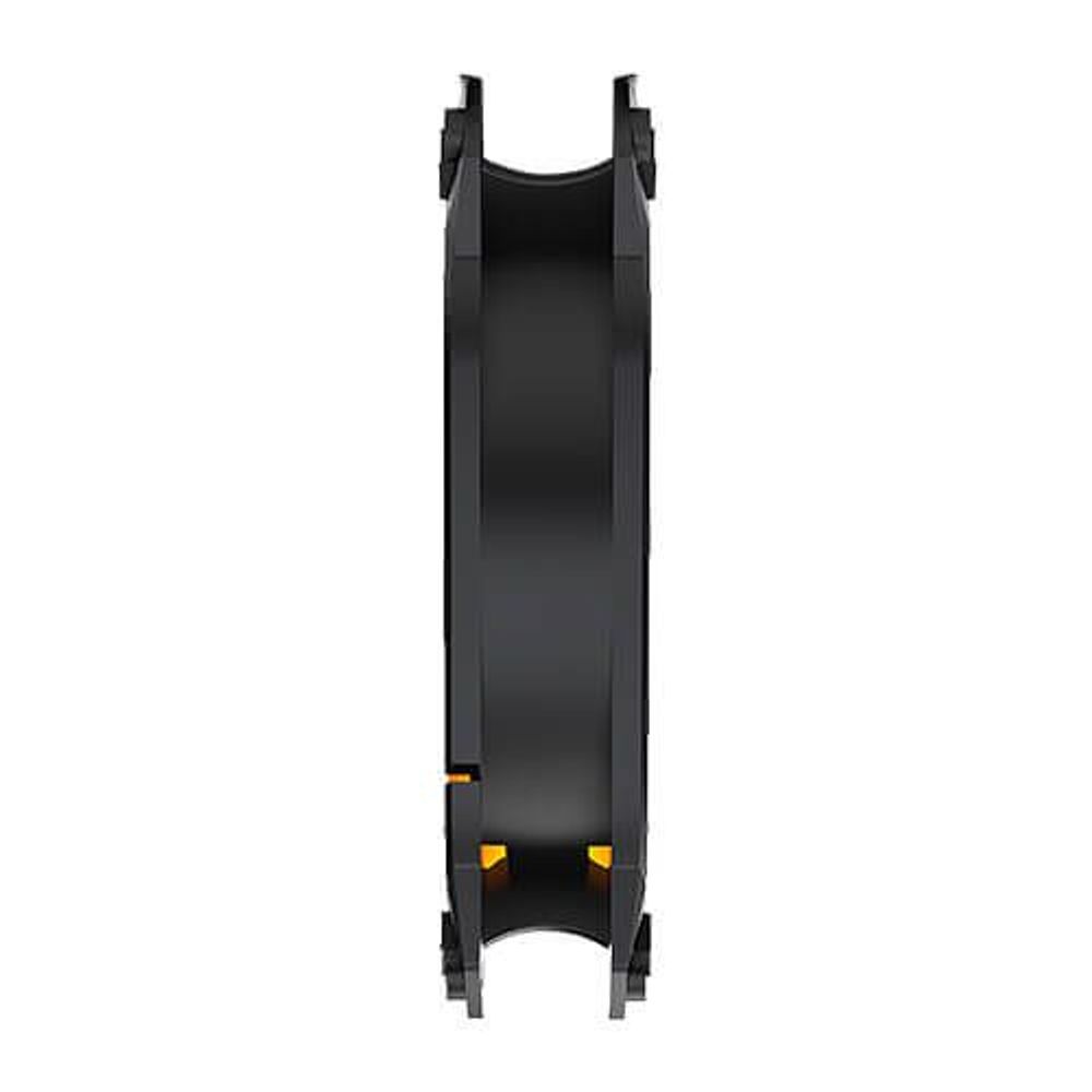 Black fan mount frame, vertical side view with mounting clips