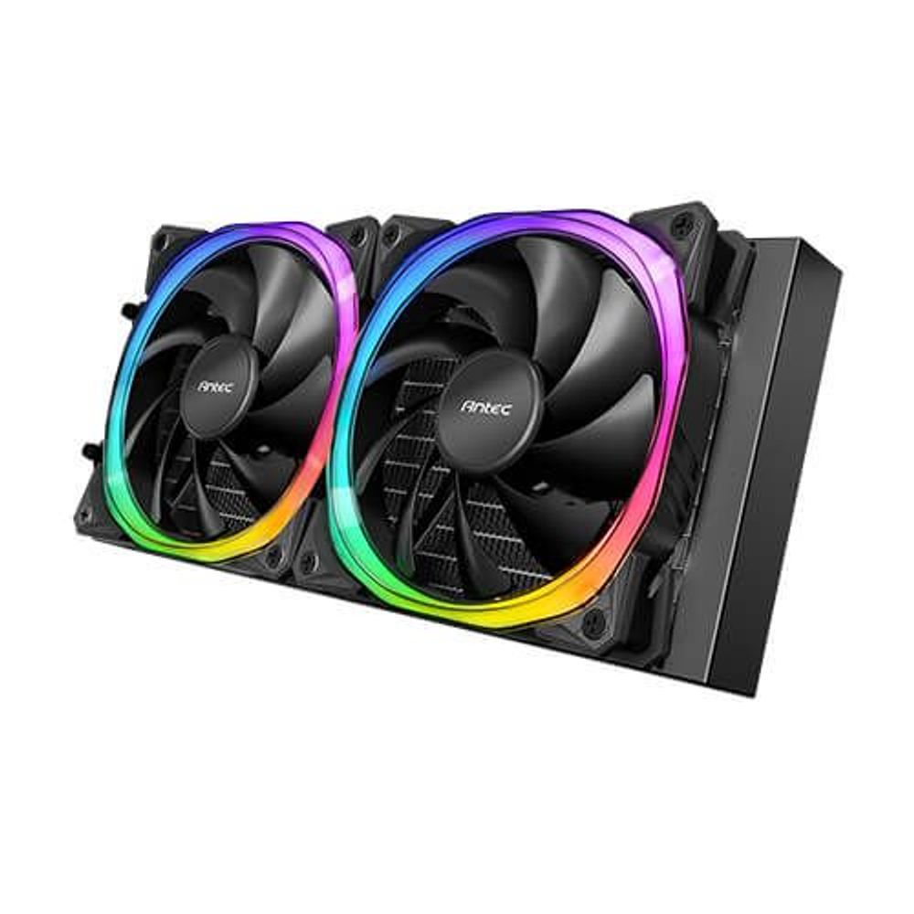 Dual ARGB case fans with black blades and multicolor RGB ring lighting