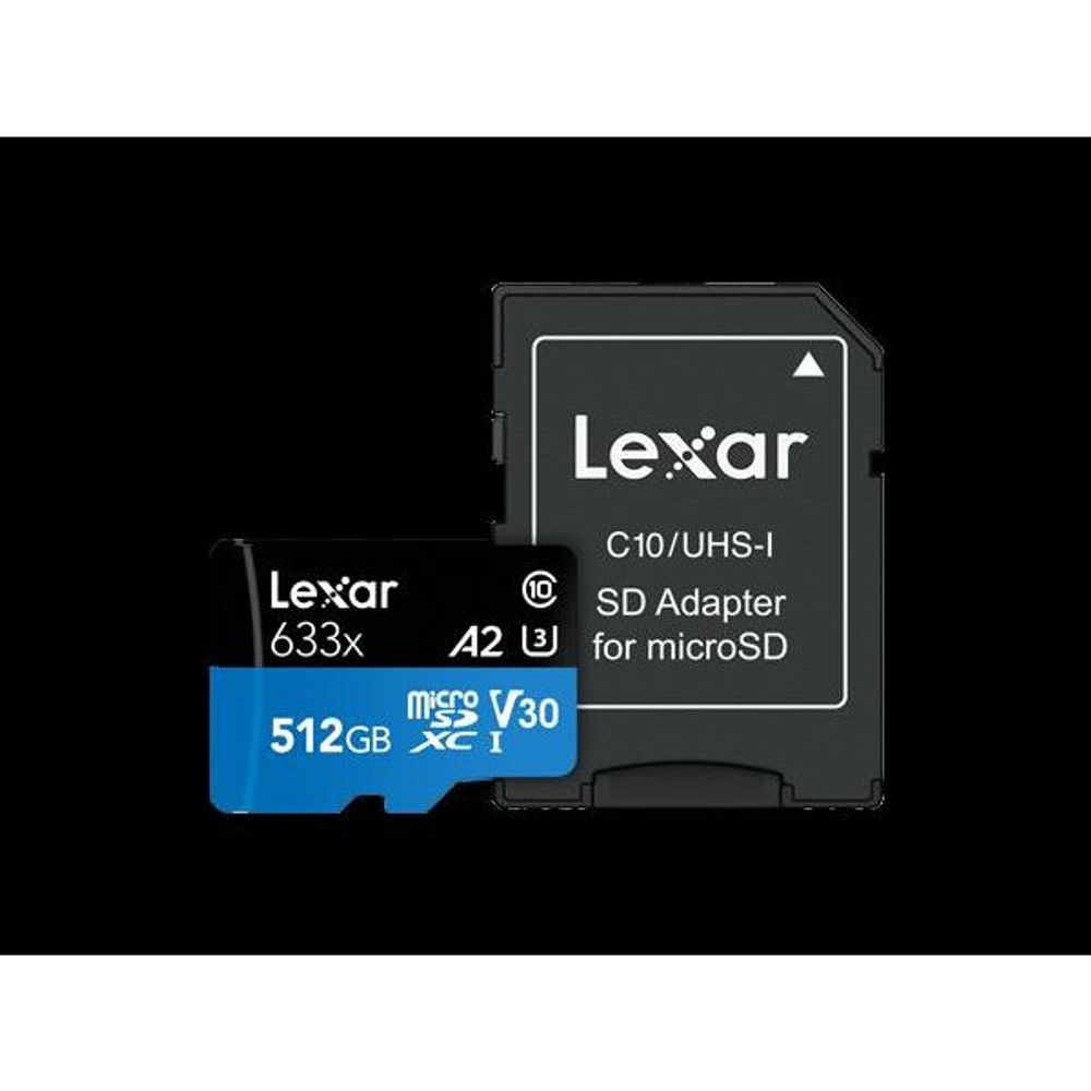 LEX-LSDMI512BBAP633A - Lexar 512GB Class 10, A2, UHS-I (U3), V30, up to 100MB/s read, up to 70MB/s write