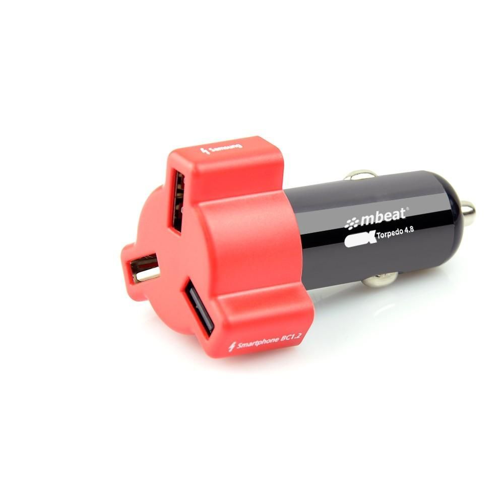 MB-CHGR348-RED - mbeat RED color 4.8A/24W triple ports car charger