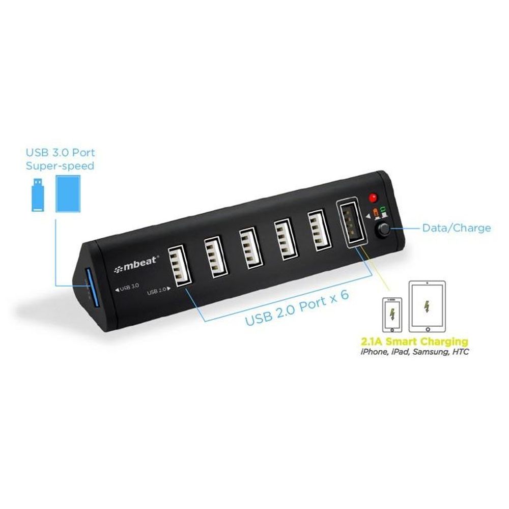 MB-HUB716 - mbeat 7 Prot USB 3.0 x 1 + USB 2.0 x 6 hub with 2.1A smart charging function