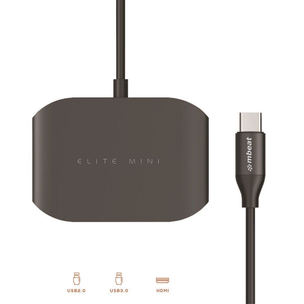 Dark USB-C mini multi-port adapter with HDMI and USB 3.0 and USB 2.0 ports