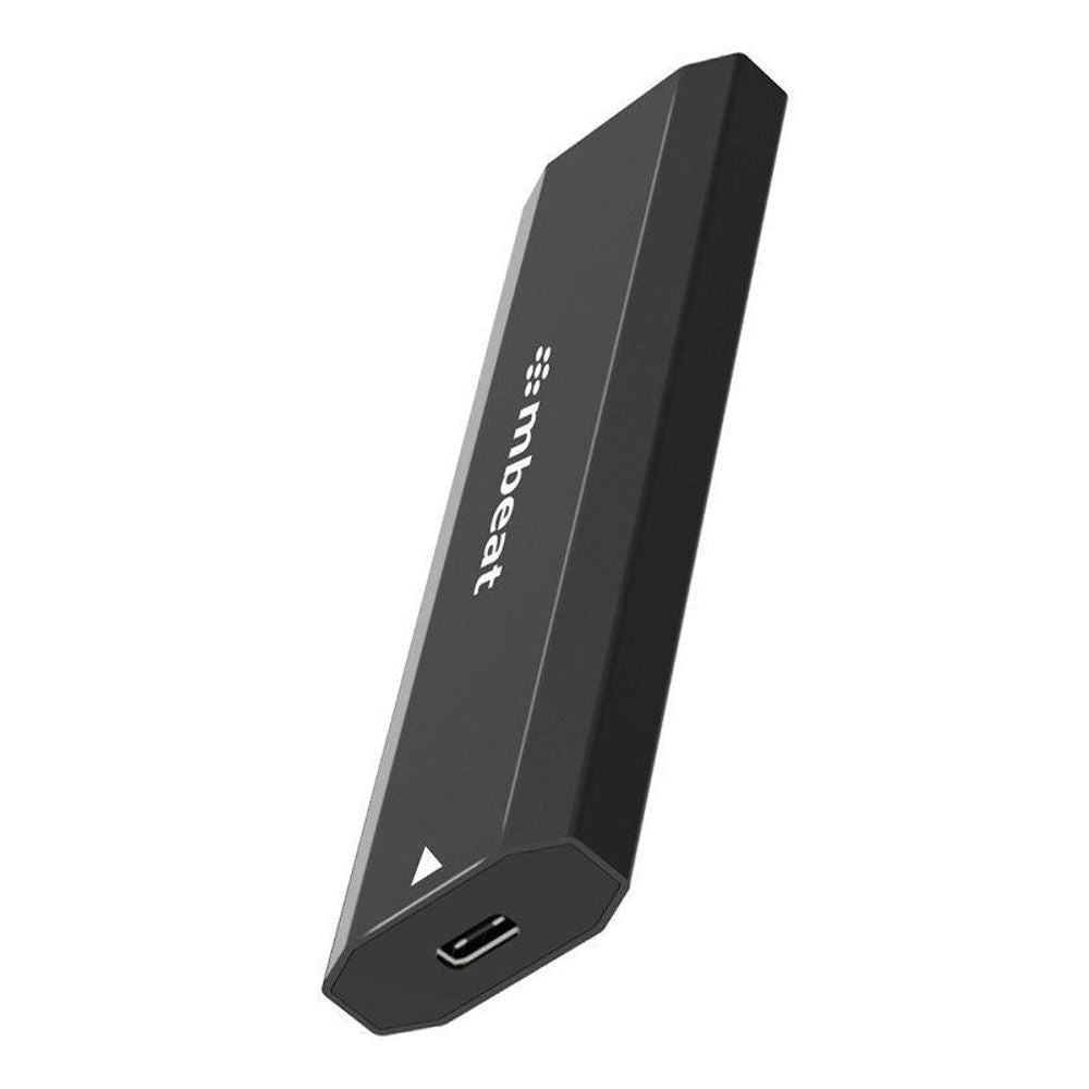Matte black M.2 SSD enclosure with USB-C port, mbeat Elite-style case