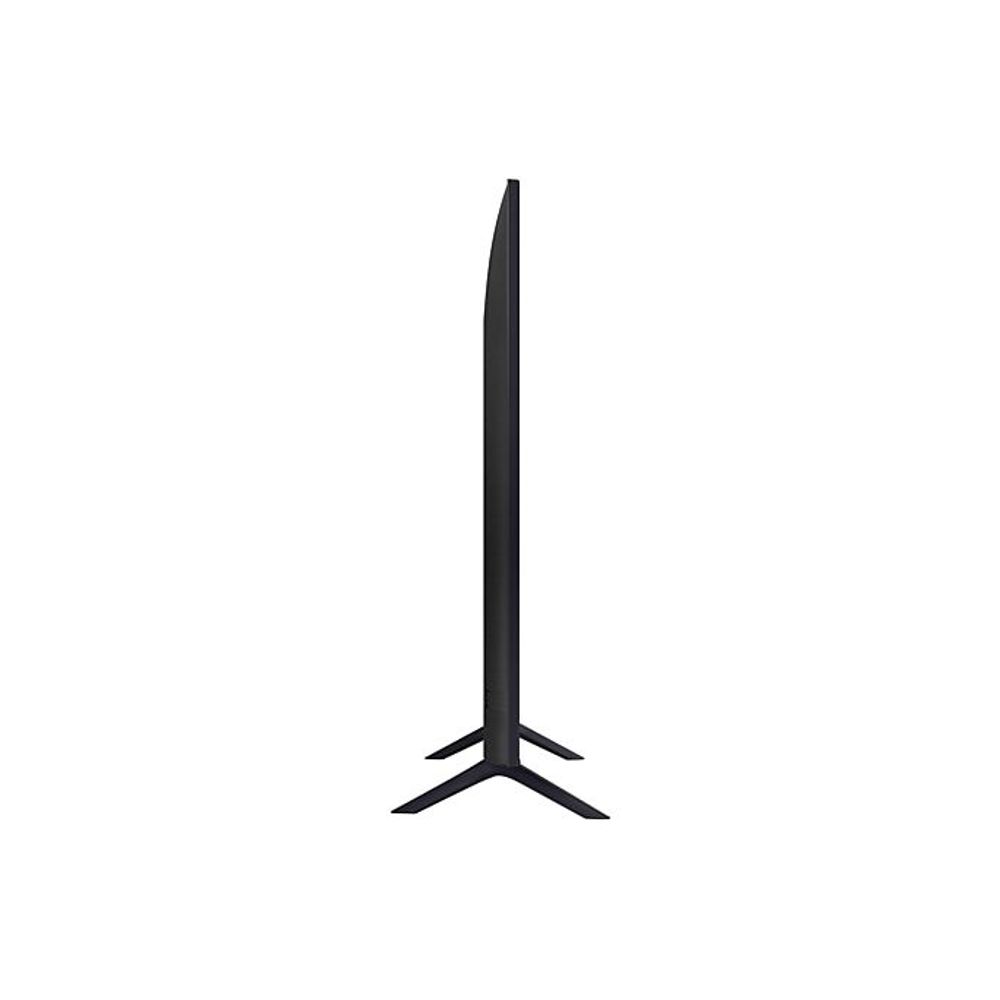 Black digital signage display in side profile with pedestal stand base
