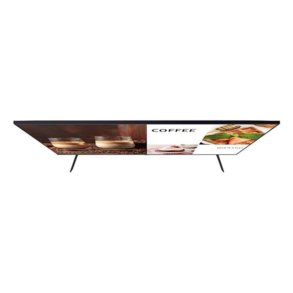 55-inch digital signage display viewed from the side with two-foot stand