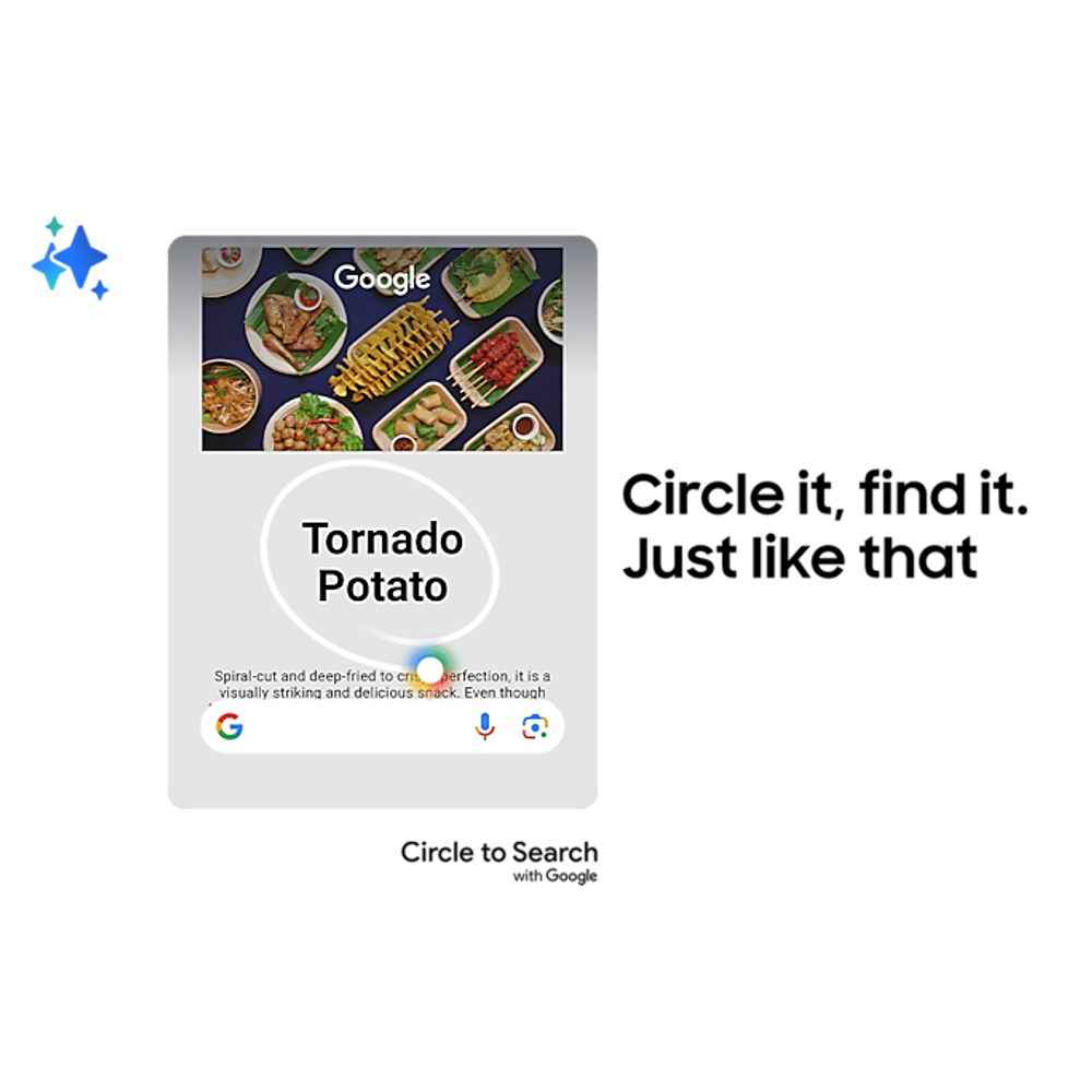 Smartphone with front display showing Google app screen and “Tornado Potato”