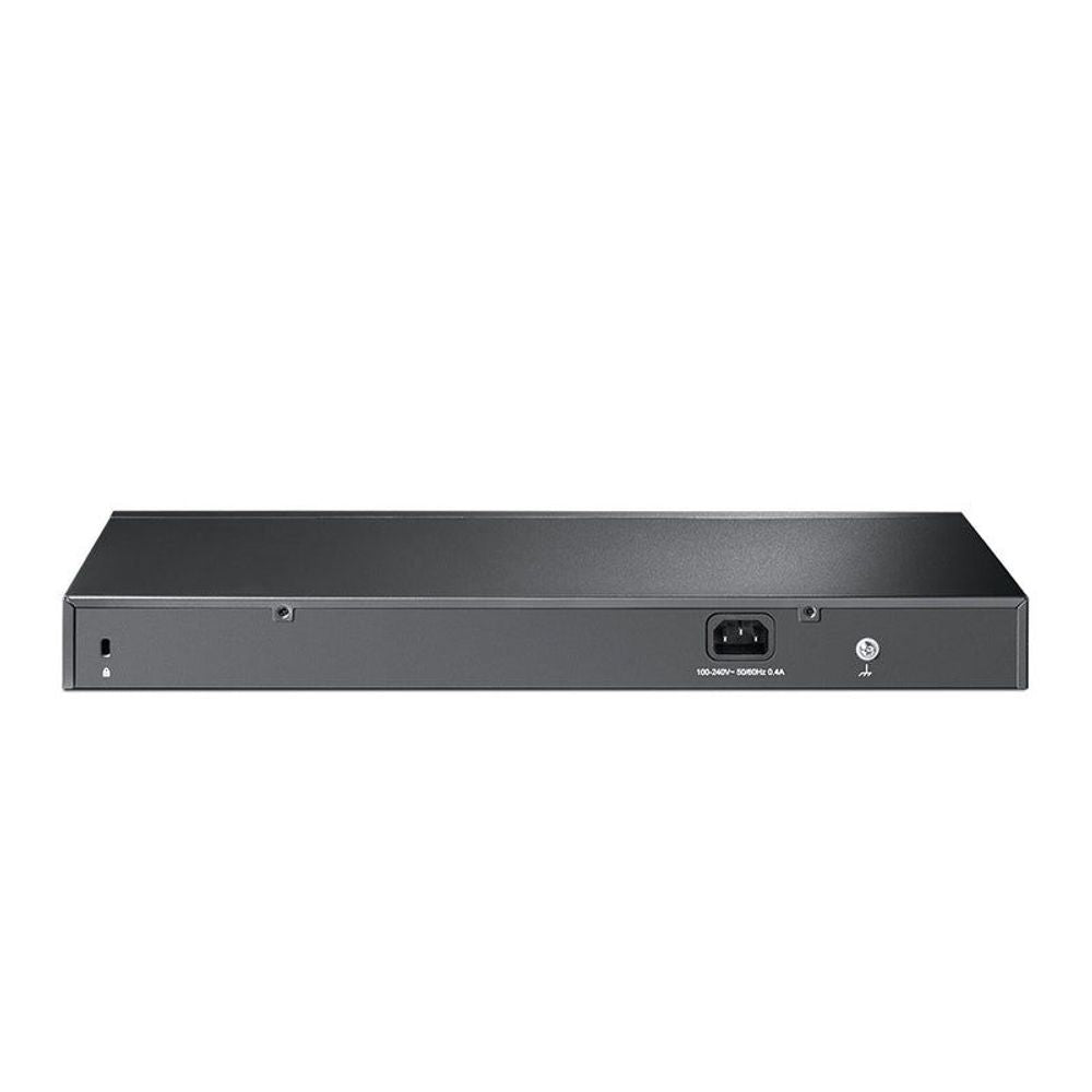 TP-Link JetStream gigabit smart switch, rear panel with power and interface ports