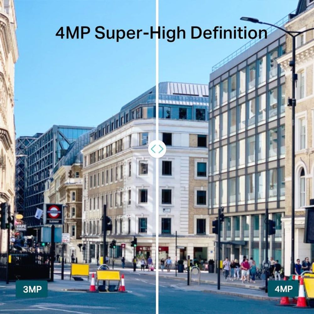 4MP outdoor IR bullet camera street view comparison graphic with 3MP and 4MP markers