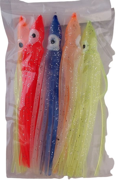 Soft Squid Skirts -10cm Multi Coloured Lumo - Pack of 5