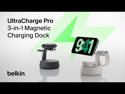 Belkin UltraCharge Pro 3-in-1 Magnetic Qi2 25W Charging Dock (Charcoal)
