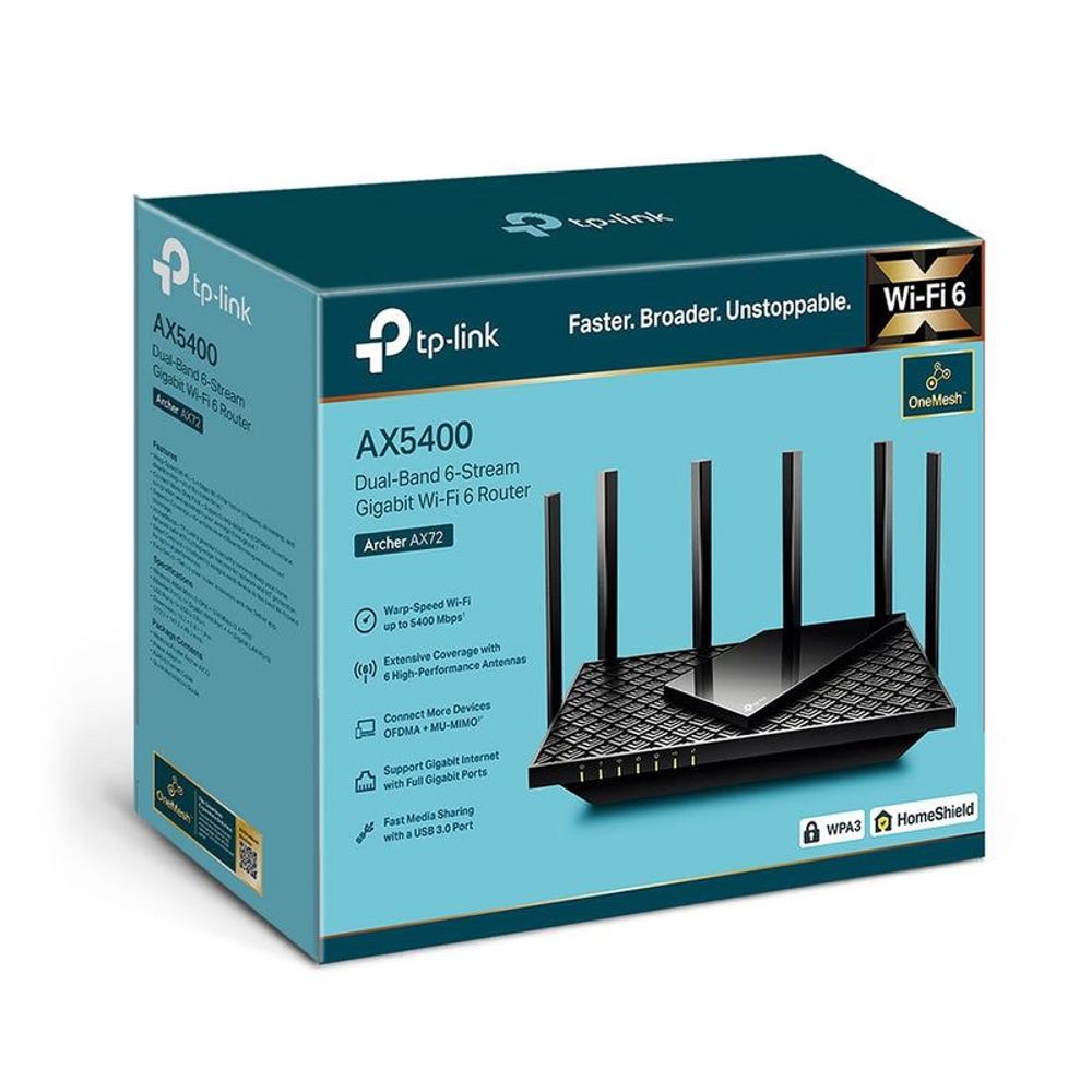 TP-Link AX5400 Wi-Fi 6 router retail box with router image and Wi-Fi 6 badge