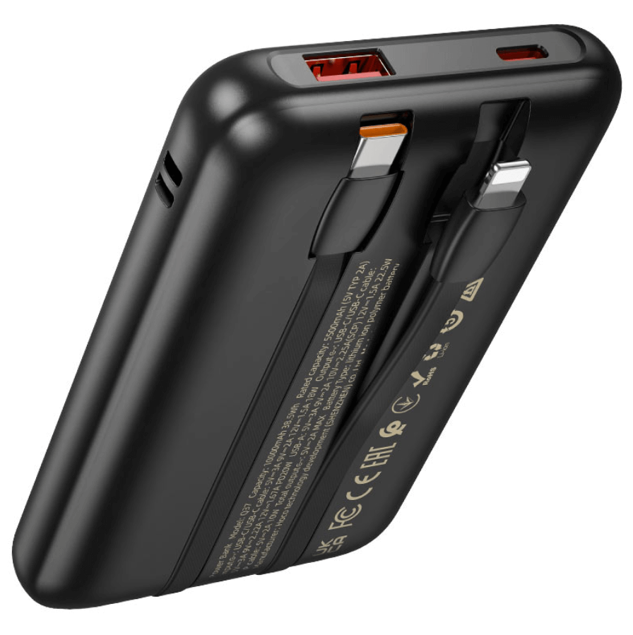 Q37 Graceful Fast Charging Power Bank 10000mAh with Built-In Cables