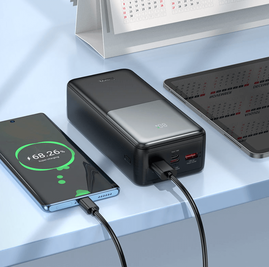 J136B 30000mAh Fast Charging Power Bank – 20W PD, Dual USB-A, Type-C Input/Output