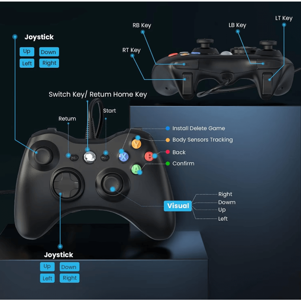 360 Controller Buttons Dual Vibration Wired Controller for Xbox 360 & PC – Gamepad