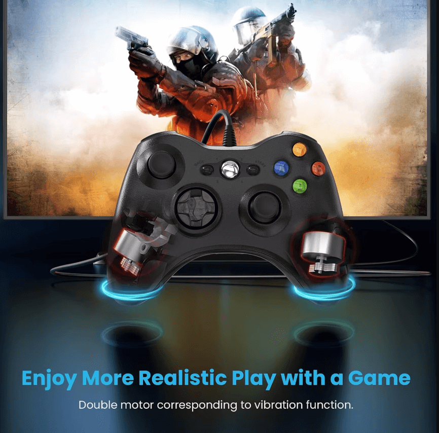 Dual Vibration Wired Controller for Xbox 360 & PC – Gamepad