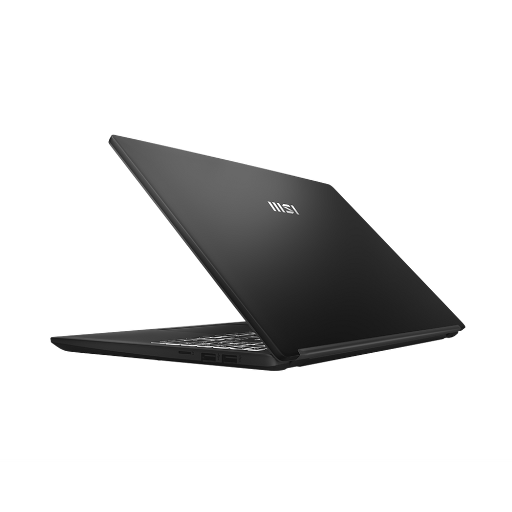 MSI Modern 15 closed laptop, black lid with MSI logo