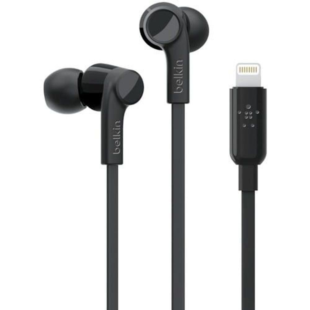 G3H0001BTBLK - Belkin ROCKSTAR Headphones with Lightning Connector - Stereo - Lightning Connector - Wired - Earbud - Binaural - In-ear - 111.8 cm Cable - Black