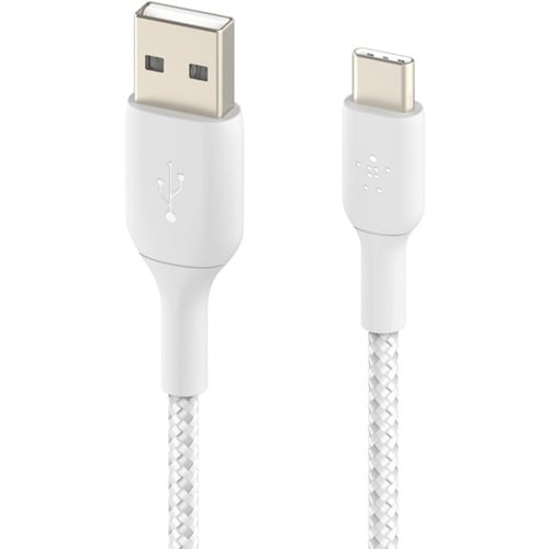 CAB002BT1MWH - Belkin BOOST CHARGE Braided USB-C to USB-A Cable - 1 m USB/USB-C Data Transfer Cable for Smartphone, Power Bank - First End: 1 x USB Type C - Male - Second End: 1 x USB Type A - Male - White
