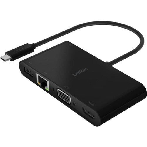 AVC004BTBK - Belkin USB-C Multimedia + Charge Adapter - for Notebook - 100 W - USB Type C - 1 x USB 3.0 - USB Type-C - Network (RJ-45) - HDMI - VGA - Wired
