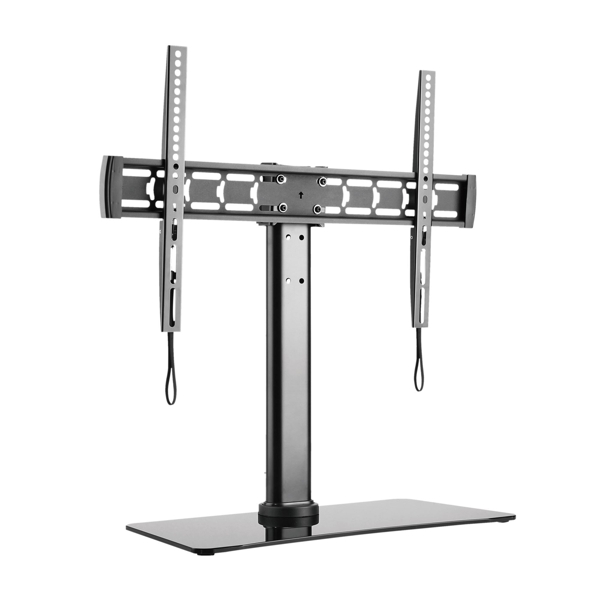 BRATECK 32''-55'' TV Desk Stand with Glass Base. Height Adjustable with Tilt & Rotate. VESA Supports up to 600x400