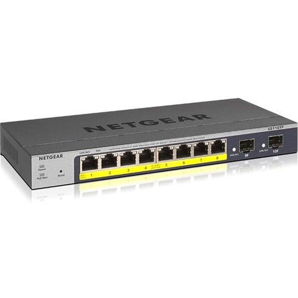 Netgear GS110TP-300AJS 8-port Gigabit PoE Smart Switch with 2 Gigabit Fiber SFP - 8 Ports