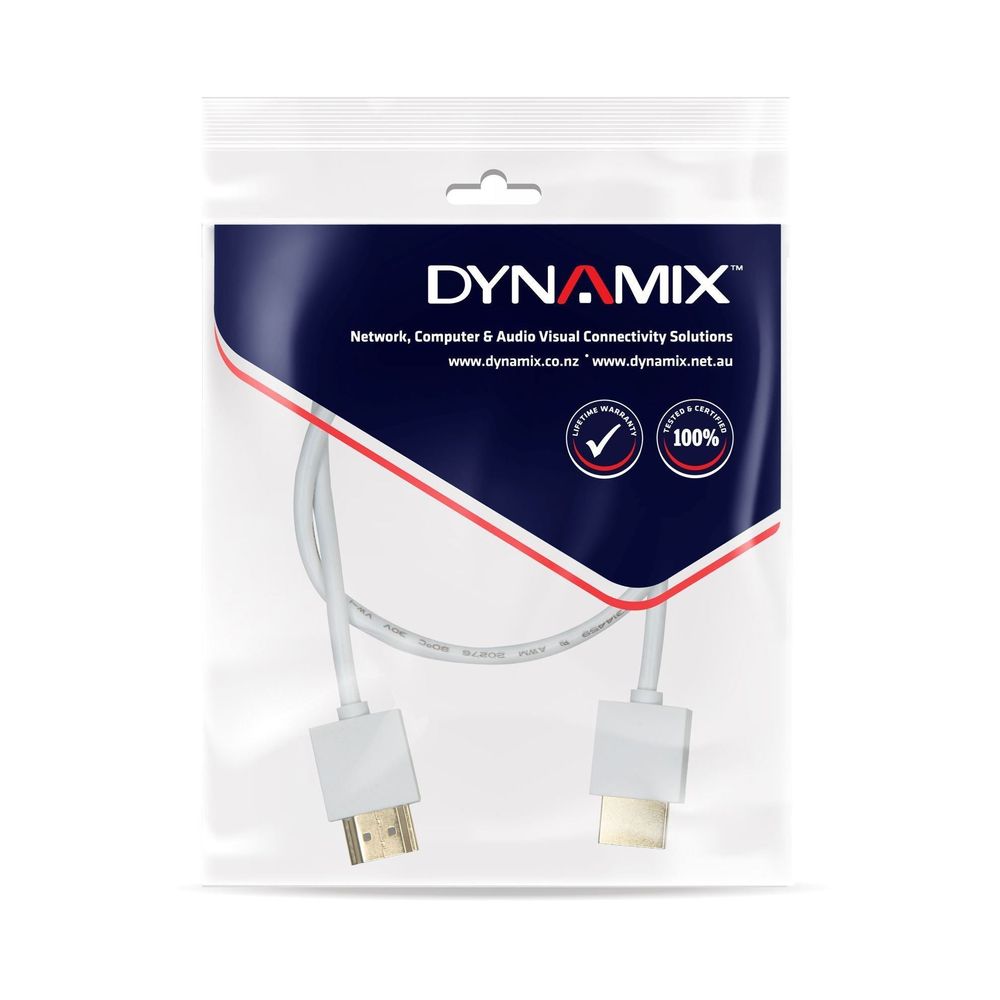 DYNAMIX_1.5M_HDMI_WHITE_Nano_High_Speed_With_Ethernet_Cable._Designed_for_UHD_Display_up_to_4K2K@60Hz._Slimline_Robust_Cable._Supports_CEC_2.0,_3D,_&_ARC._Supports_Up_to_32_Audio_Channels. 789