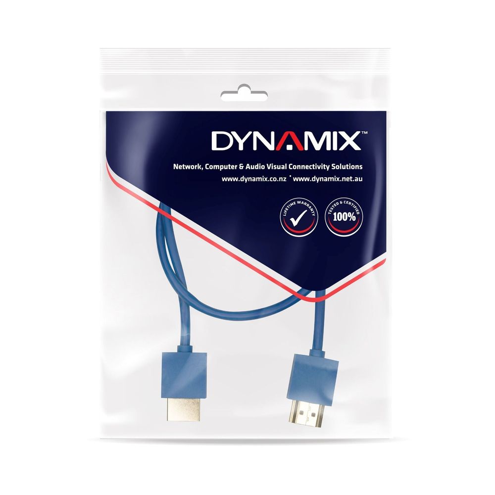 DYNAMIX_0.5M_HDMI_BLUE_Nano_High_Speed_With_Ethernet_Cable._Designed_for_UHD_Display_up_to_4K2K@60Hz._Slimline_Robust_Cable._Supports_CEC_2.0,_3D,_&_ARC._Supports_Up_to_32 689