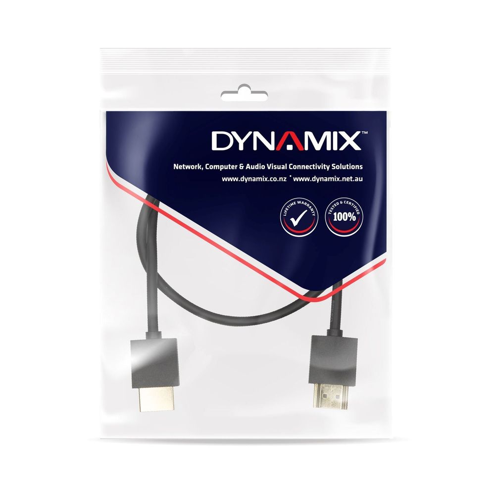 DYNAMIX_0.5M_HDMI_BLACK_Nano_High_Speed_With_Ethernet_Cable._Designed_for_UHD_Display_up_to_4K2K@60Hz._Slimline_Robust_Cable._Supports_CEC_2.0,_3D,_&_ARC._Supports_Up_to_32_Audio_Channels. 674