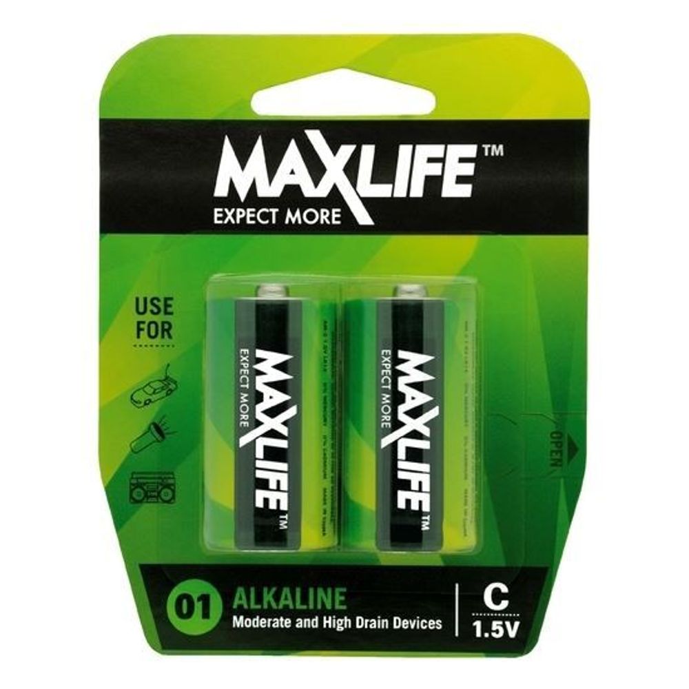 MAXLIFE C Alkaline Battery 2 Pack Long Lasting Alkaline Formula