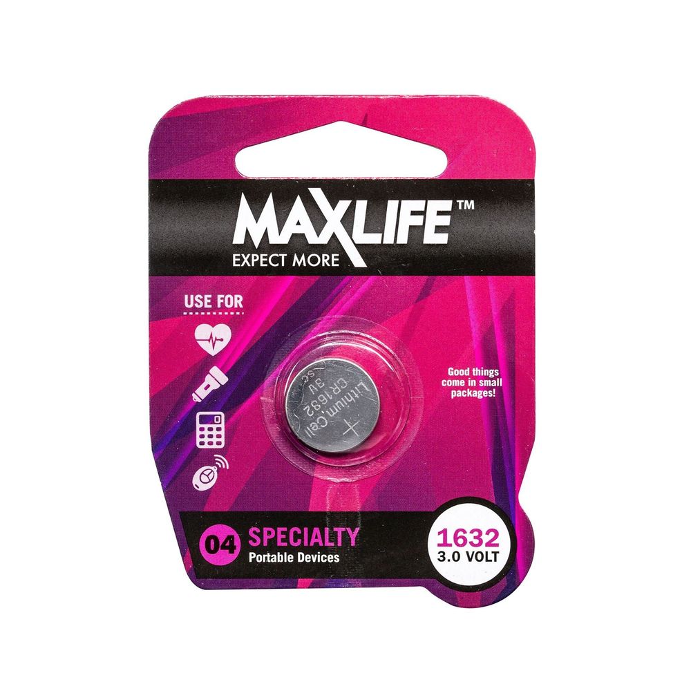 MAXLIFE CR1632 Lithium Button Cell Battery. 1Pk.