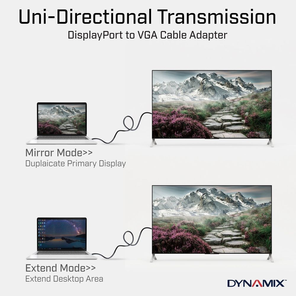 DYNAMIX 0.2m DisplayPort to VGA Female Cable Adapter.