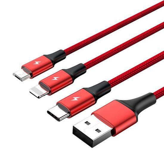 UNITEK_1.2m_USB_3-in-1_Charge_Cable._Integrated_USB-A_to_Micro-B,_Lightning_Connector_&_USB-C_Connector._Red_Colour. 379