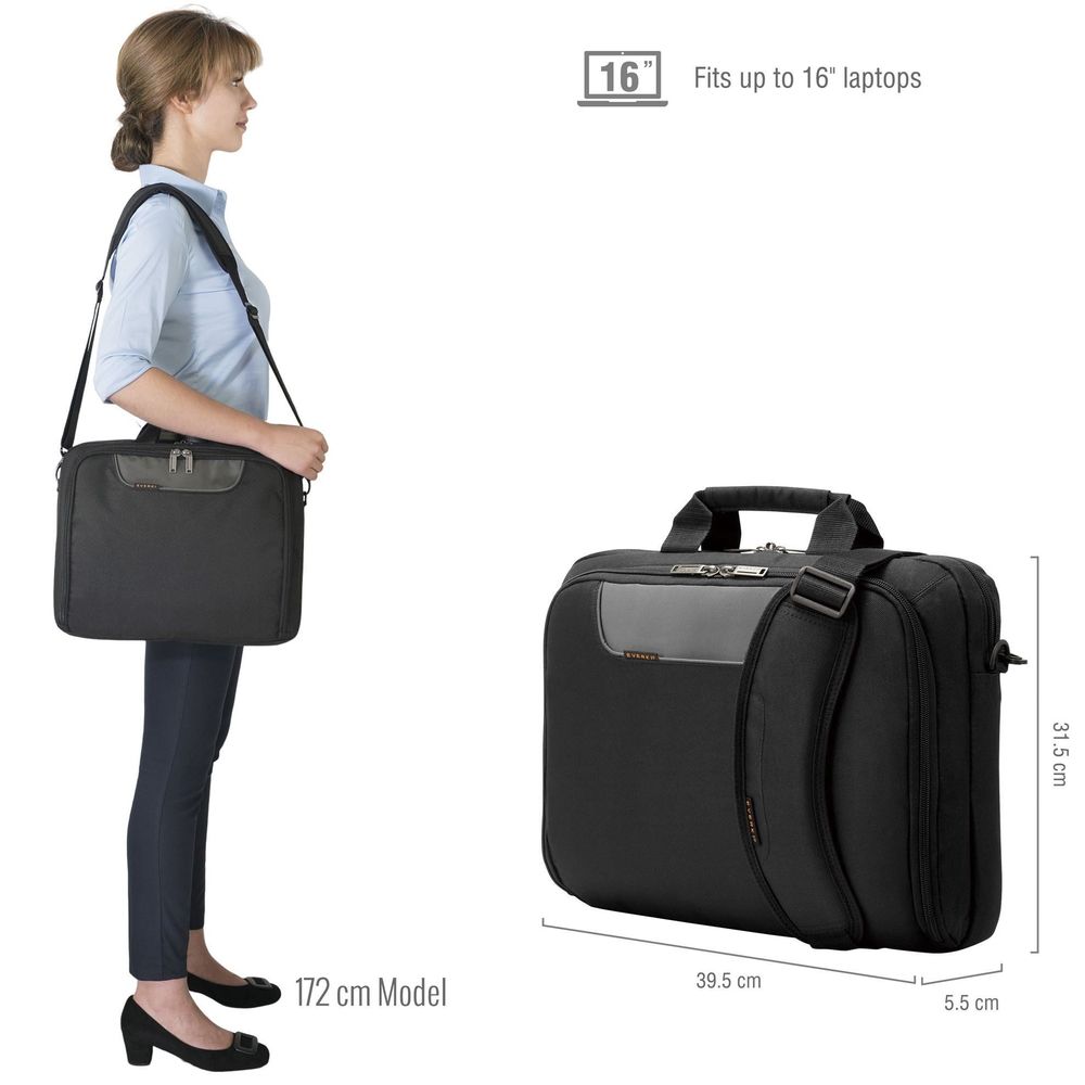 EVERKI_Advance_Briefcase_16''_Separate_zippered_accessory_pocket._Front_stash_pocket_Trolley_handle_pass_through_strap_Ergonomic_shoulder_pad