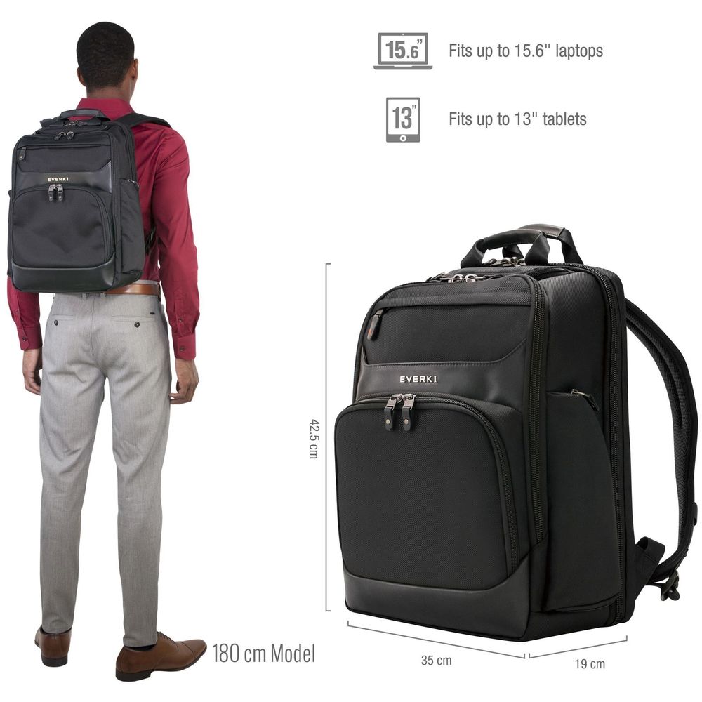 EKP132 EVERKI Onyx Laptop Backpack. Up to 15.6''. Travel Friendly. Hard-Shell Quick-Access Sungless Case