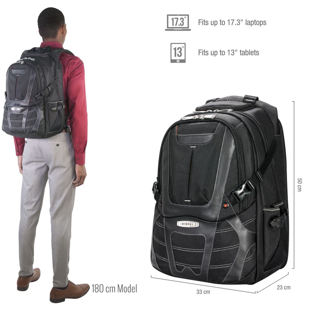 EVERKI EKP133B Concept 2 Laptop Backpack. Up to 17.3''. Checkpoint friendly design, Shell-protected sunglass case,